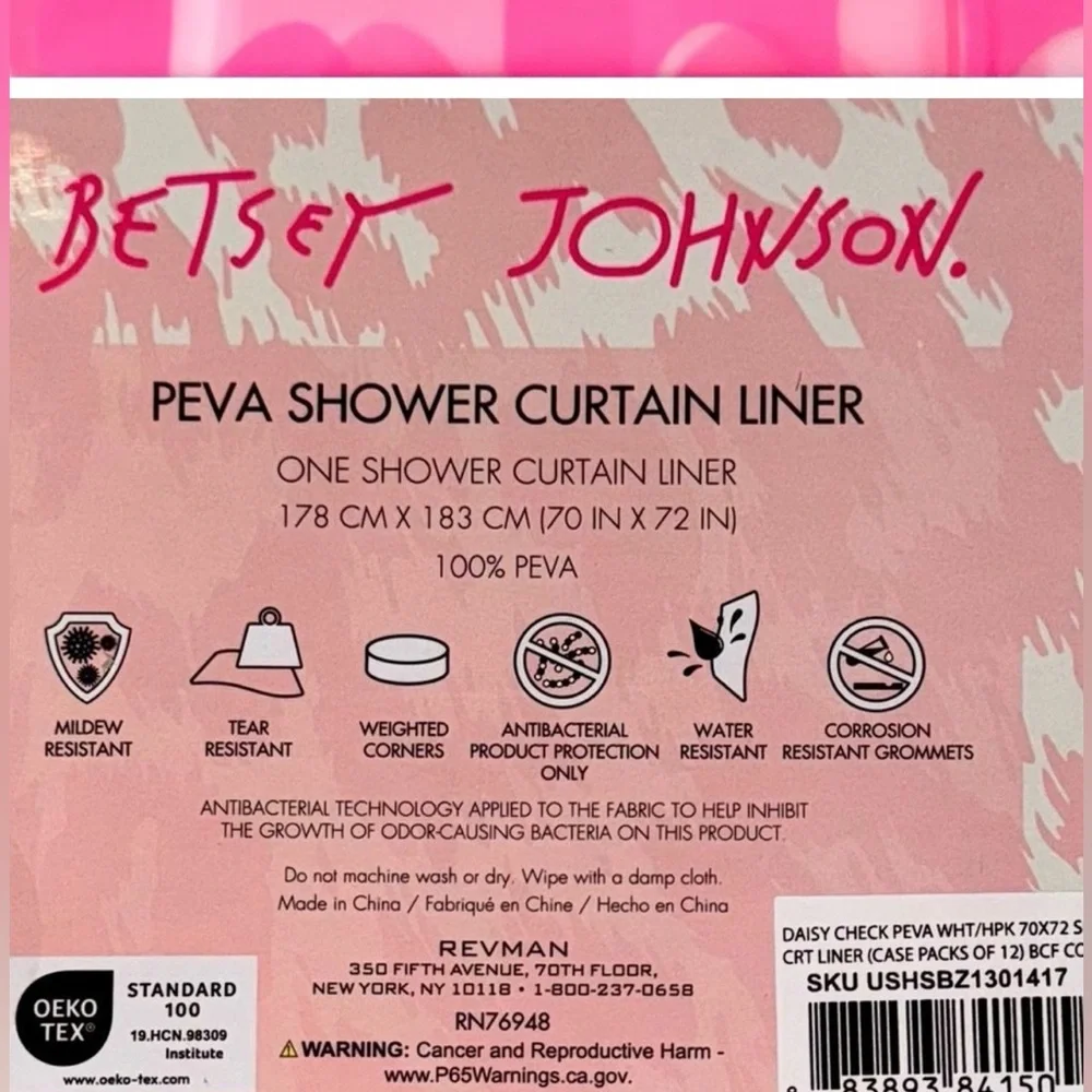 Betsey Johnson NWT Pink White Daisy PEVA Shower Curtain